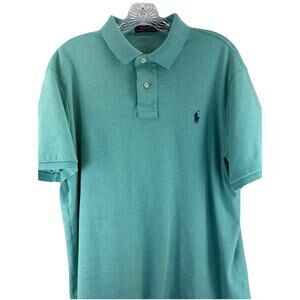POLO RALPH LAUREN MEN'S POLO SHIRT LARGE HEATHERED AQUA BLUE CLASSIC FIT PONY